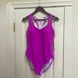 NWT NICOLE MILLER one piece bathing suit with racer back. Size XL purp…